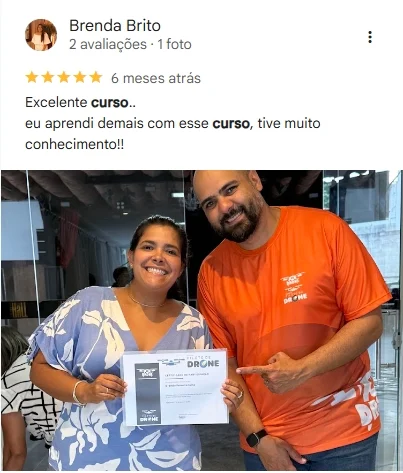 Avaliação 5 estrelas de Brenda Brito no Google: excelente curso, aprendeu demais e adquiriu muito conhecimento.